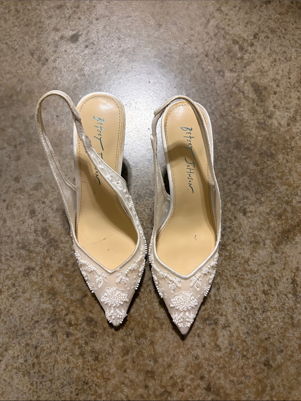 Betsey Johnson Ivory Beaded Pointed Slingback Heels